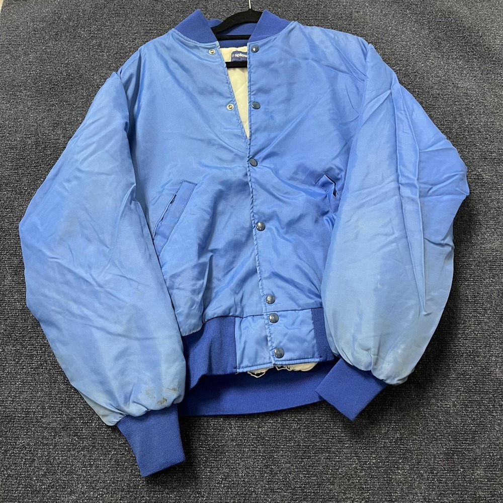 Vintage Holloway Jacket Mens XL Blue Nylon Varsity Bomber Quilted Snap‎ Made USA